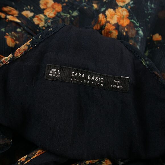 Zara Floral Print Chiffon Racer Blue Flowy Ruffle Summer Maxi Dress Sz M - Picture 5 of 14